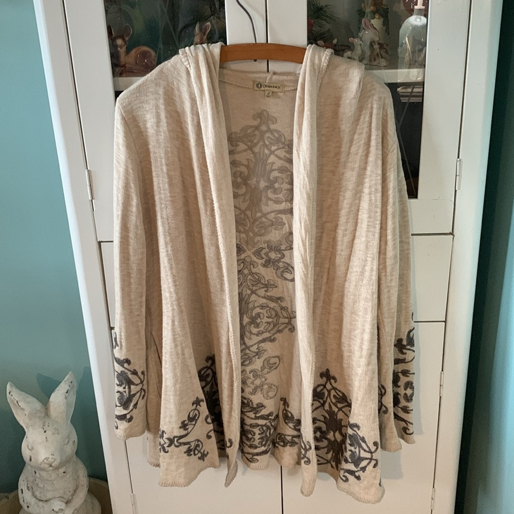 Democracy Cream and Black Patterned Hooded Cardigan